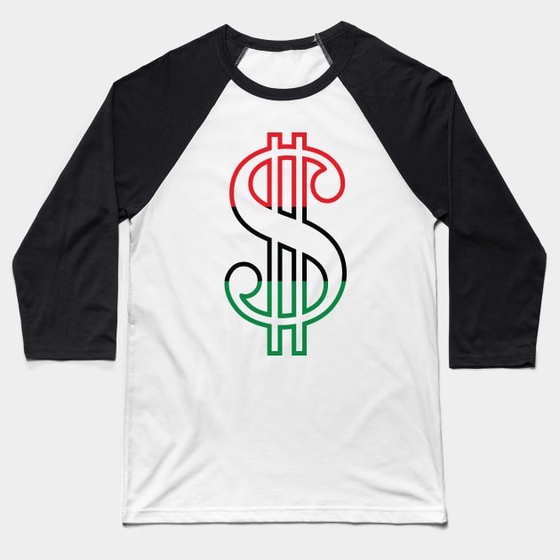 Dollar Sign (Red, Black & Green) Baseball T-Shirt by forgottentongues